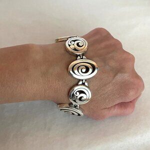 Brighton Vertigo Swirl Link Silver Plated Bracelet 7"-8" Heavy Bracelet